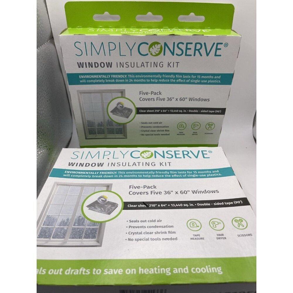 2 Simply Conserve Window Insulating Kit Indoor Film 5-Pack 36"x60" 2 Foam Tape - Picture 3 of 7